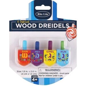NEW “The Dreidel Game" - 4 Small Painted Wood Dreidels from Rite Lite